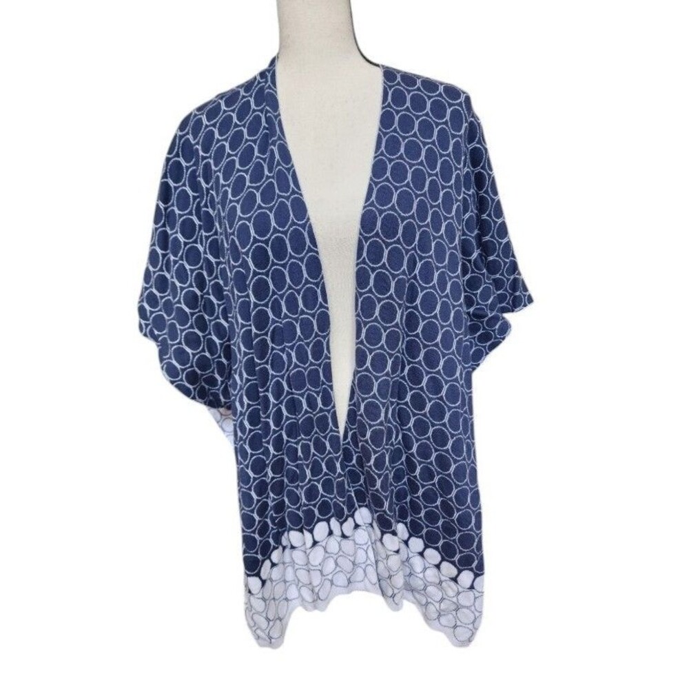 Chico's One Size Geometric Open Front Kimono Top Blue Ruana Poncho